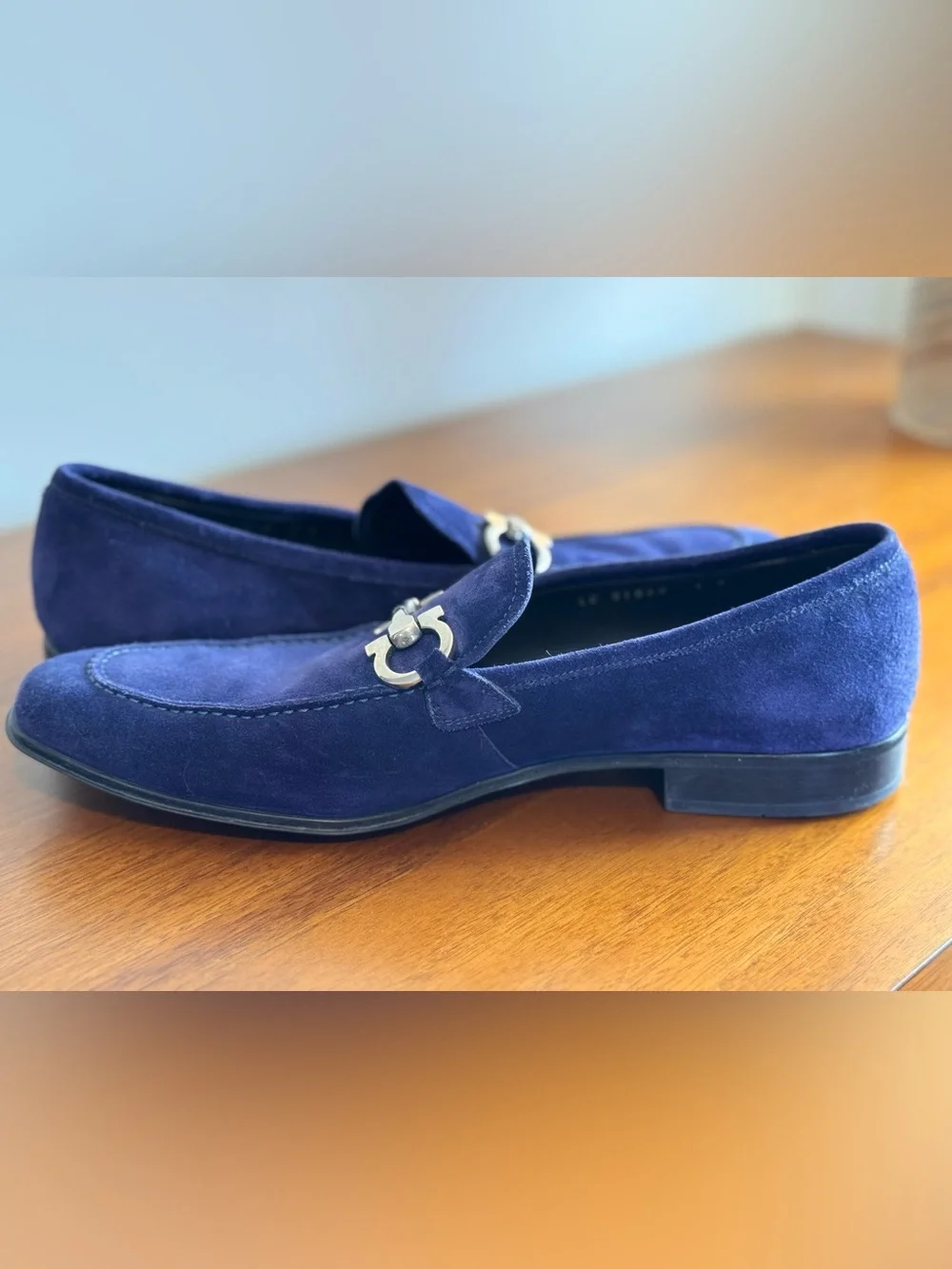 Salvatore Ferragamo Blue Suede Gancini Bit Loafers - Size 9 D
